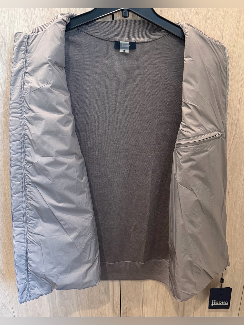 Herno Men’s Mixed Media Padded Down/Knit Vest. NWTs. Taupe. 52 IT - Picture 6 of 16